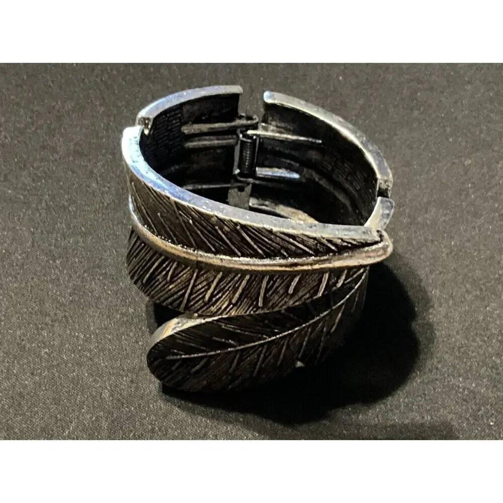 Adj. Hinged Wide Cuff Leaf Shaped Bracelet 6in unopened